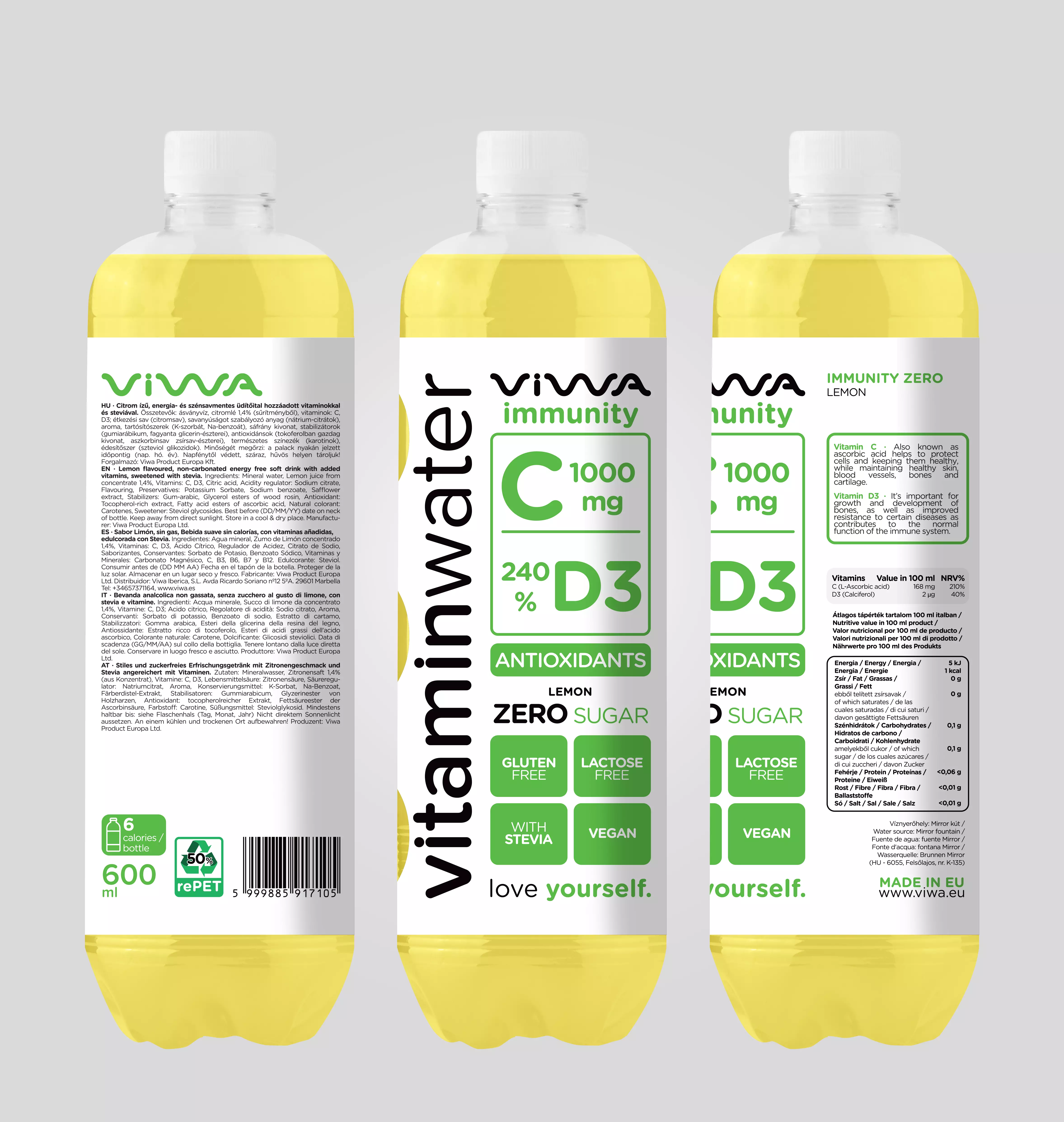 Viwa Vitaminwater Immunity C 1000 + D3 600ml Limón